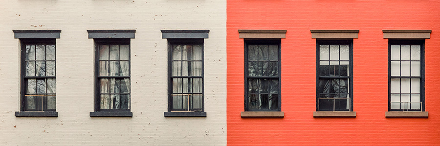 Windows in a multi-colored building